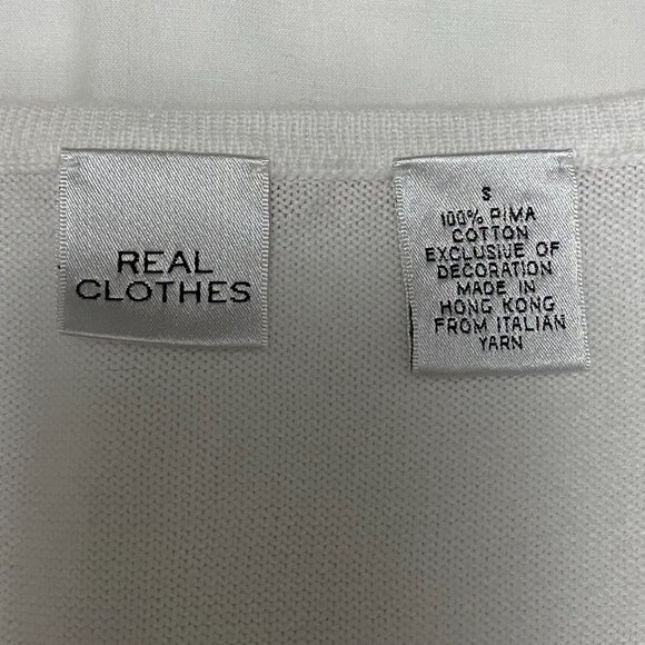 REAL CLOTHES Saks Fifth Ave White Pima Cotton Beaded Trim Top 90s Y2K S - Picture 10 of 15